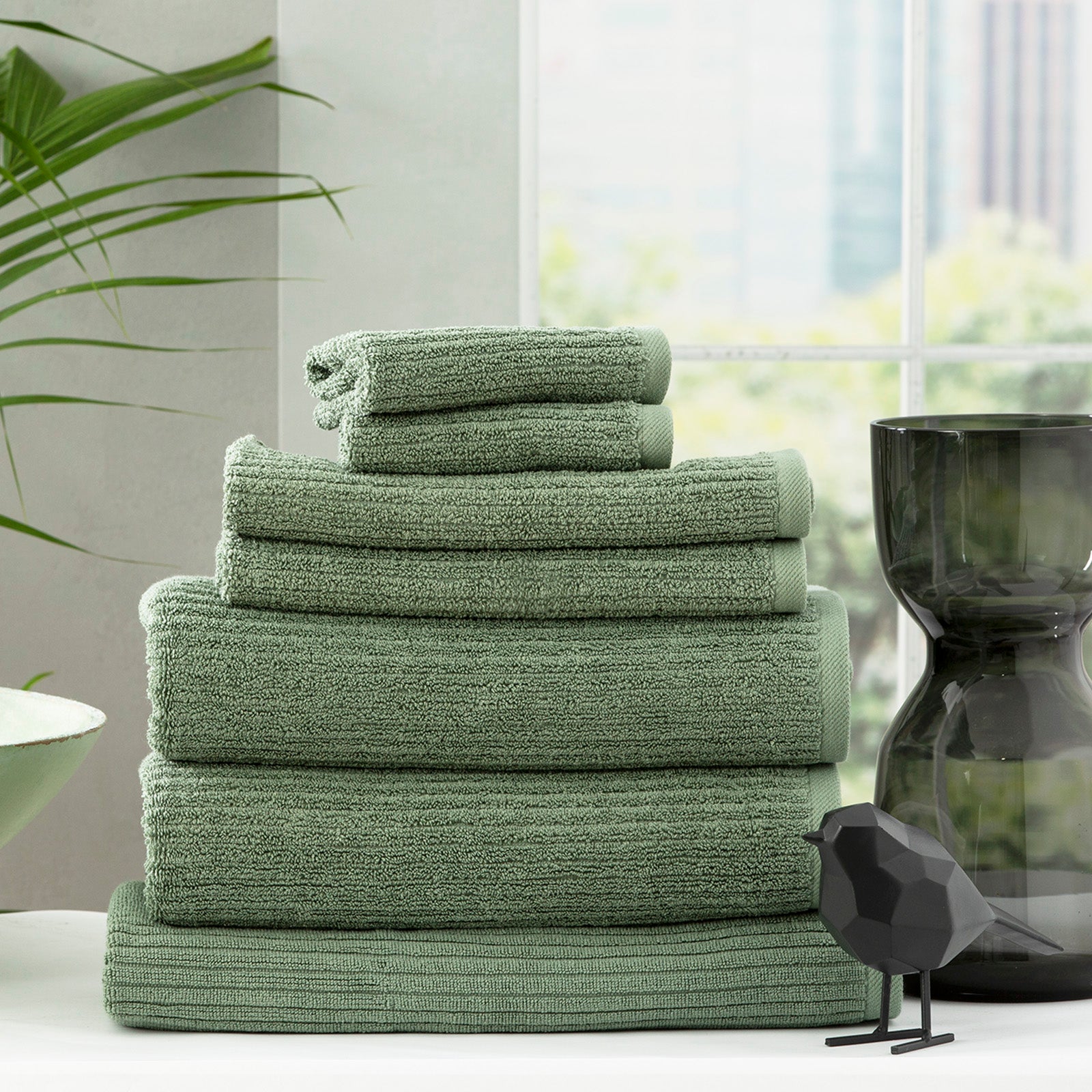 Ribbed TowelsCobblestone Sage bath towels sets