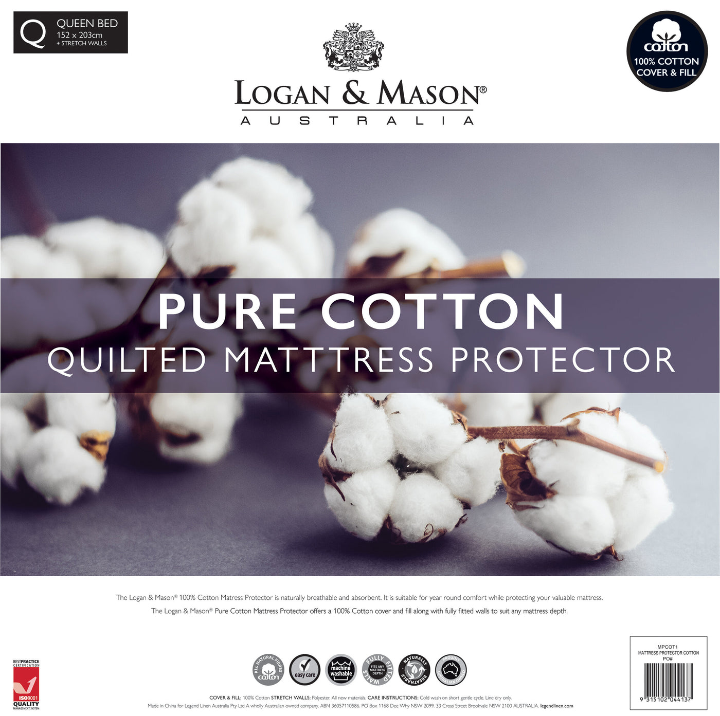 Logan and Mason Pure Cotton Quilted Mattress Protector