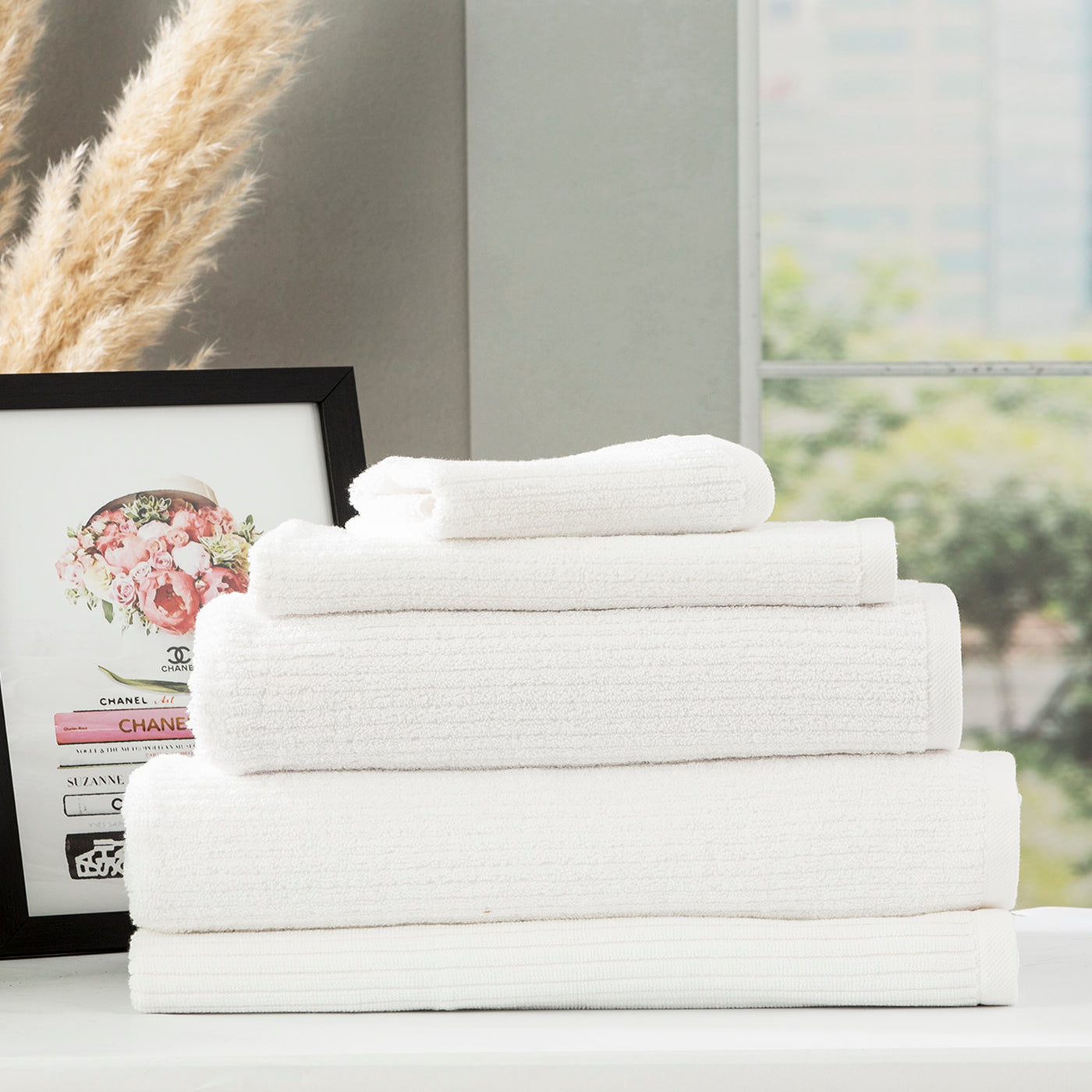 Cobblestone Ribbed Towels White