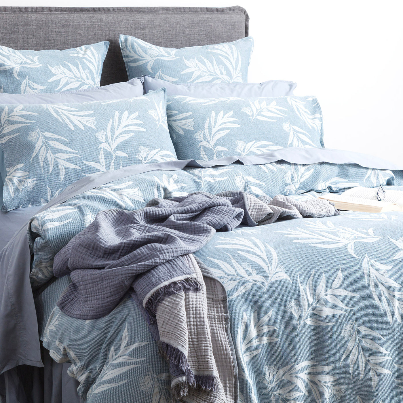 Native Quilt cover set Cotton Jacquard French Blue