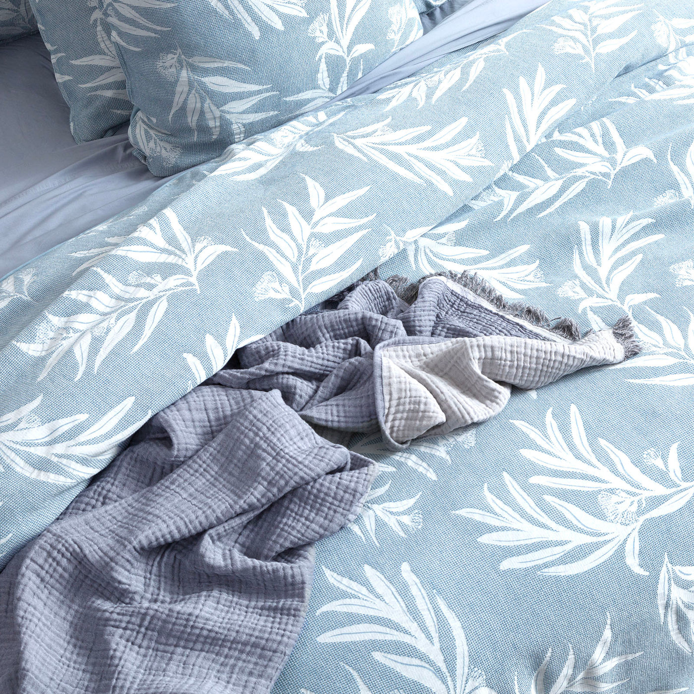 Native Quilt cover set Cotton Jacquard French Blue