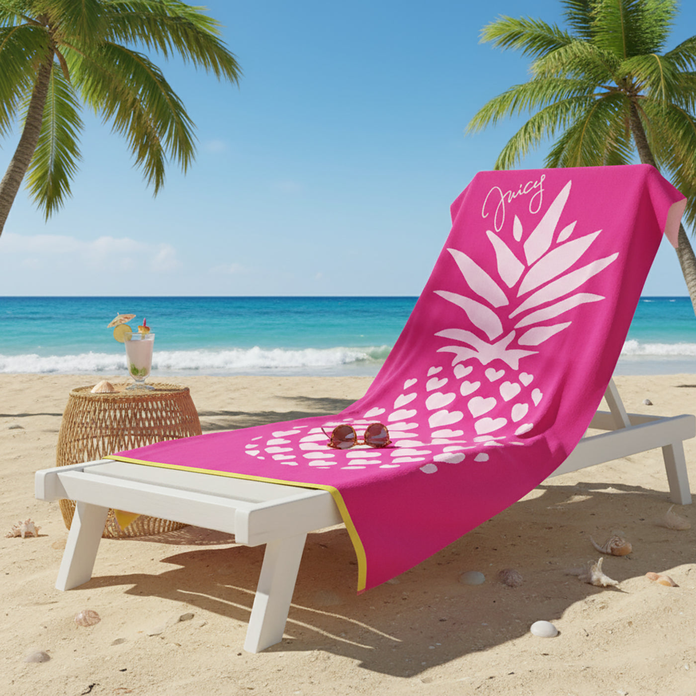 Hearts Velour Large Beach Towel - Pink/White