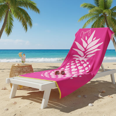 Hearts Velour Large Beach Towel - Pink/White