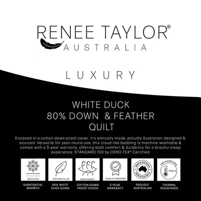 Renee Taylor Luxury 80% White Duck Down and Feather Quilt