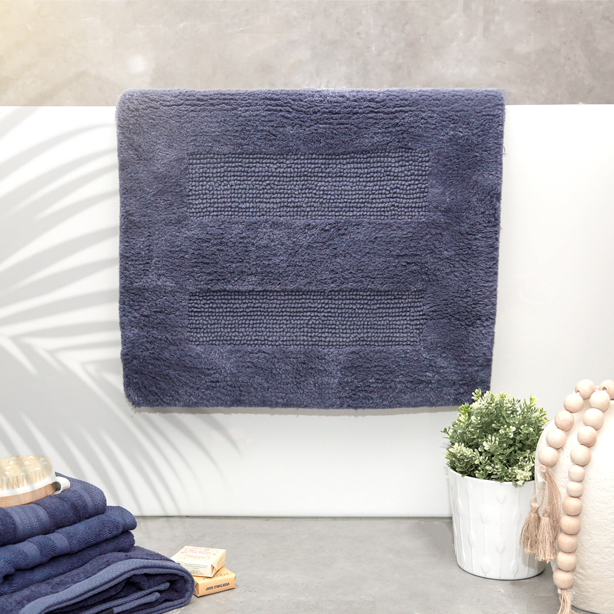 Cotton Reversible Bath Mat Retreat Blue