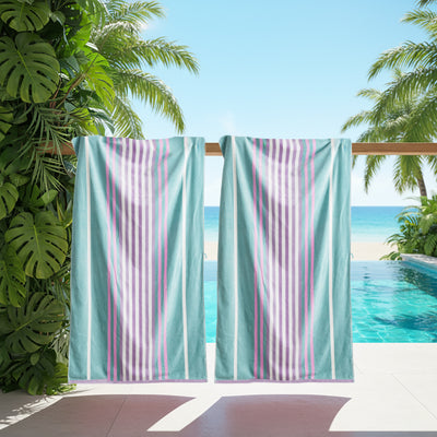 Blue Cabana Velour Large Beach Towel - Blue/Pink