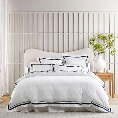 Cloud Egyptian Cotton 1000 Thread Count Sheet Set White & Navy