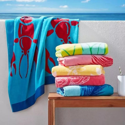 Crayfish Velour Beach Towel - Blue/Red