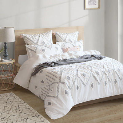 Zuma Stone Washed Tufted Quilt Cover Set White