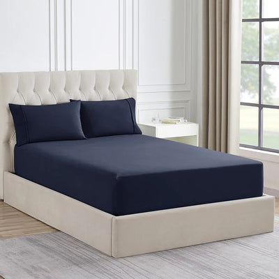 1500 Thread Count Cotton Blend Fitted Sheet & Pillowcase Set Indigo - No Flat Sheet