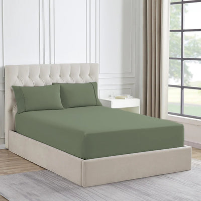 1500 Thread Count Cotton Blend Fitted Sheet & Pillowcase Set Sage - No Flat Sheet