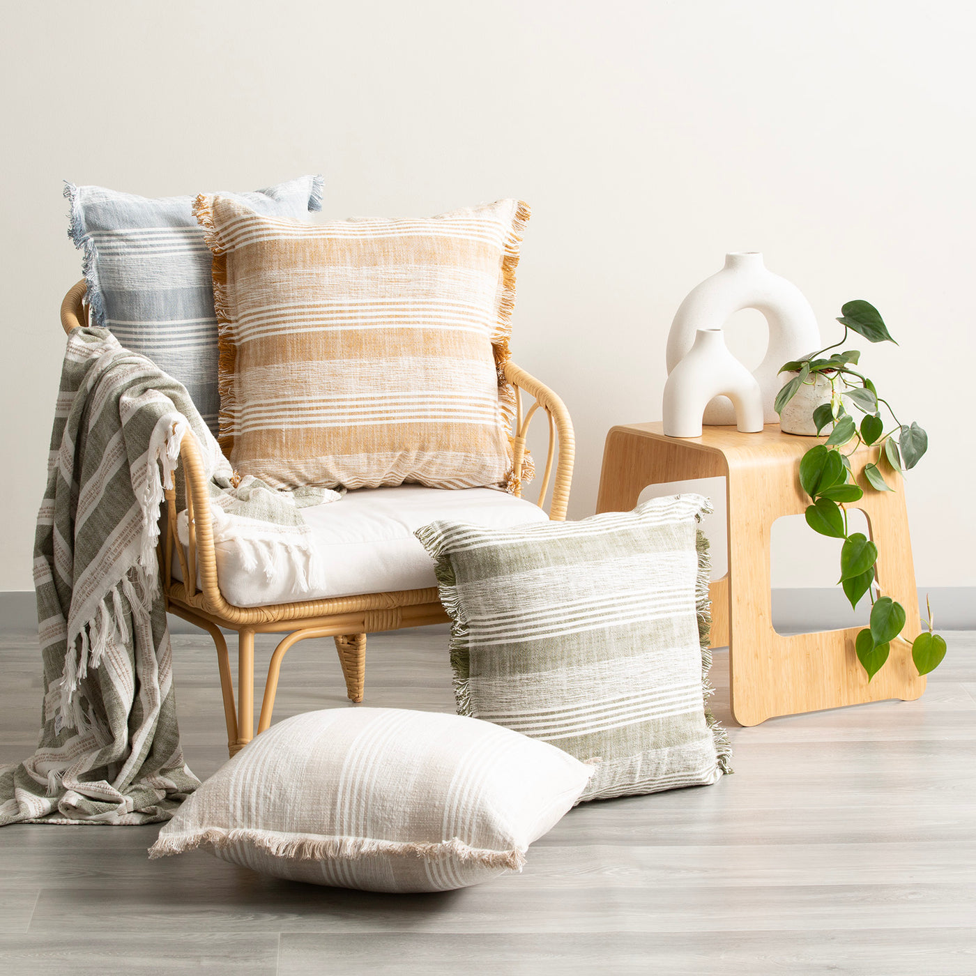 Kent Stripe Cushion Twin Pack 50 x 50 Cms Eucalyptus