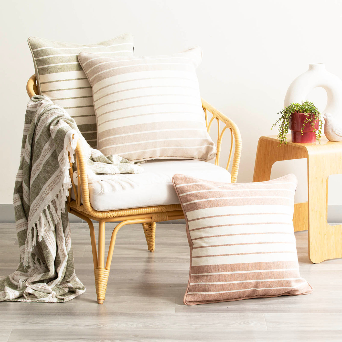 Palma Stripe Cushion Twin Pack 50 x 50 Cms Nude