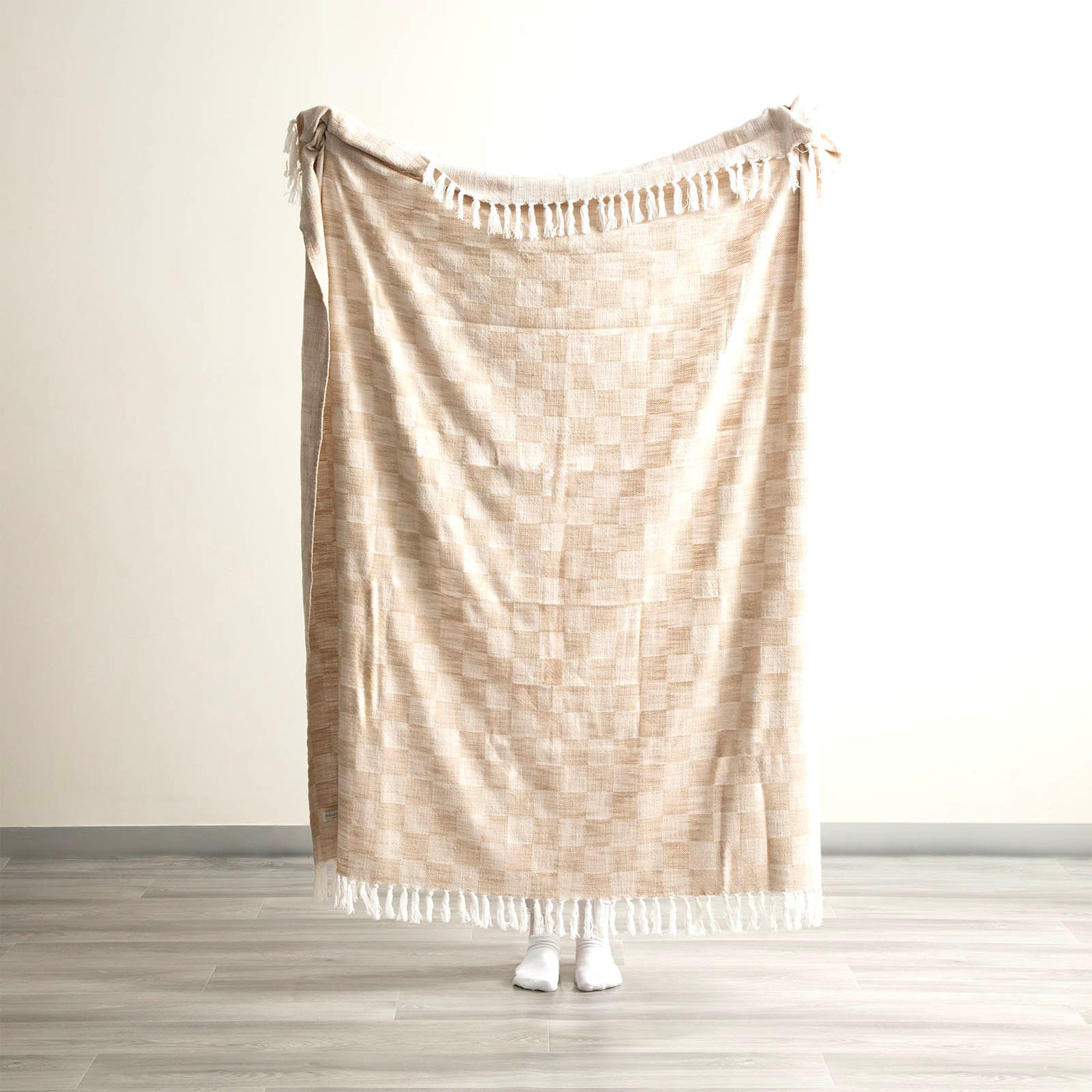 Nevis Checkered Cotton Throw Nude