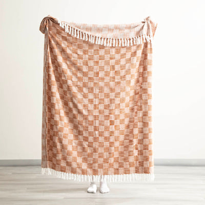 Nevis Checkered Cotton Throw Terracotta