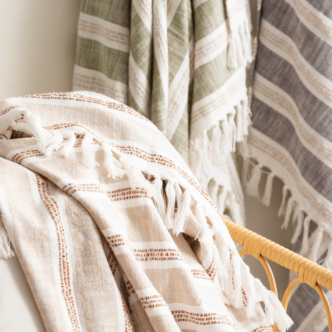 Como Stripe Cotton Throw Natural