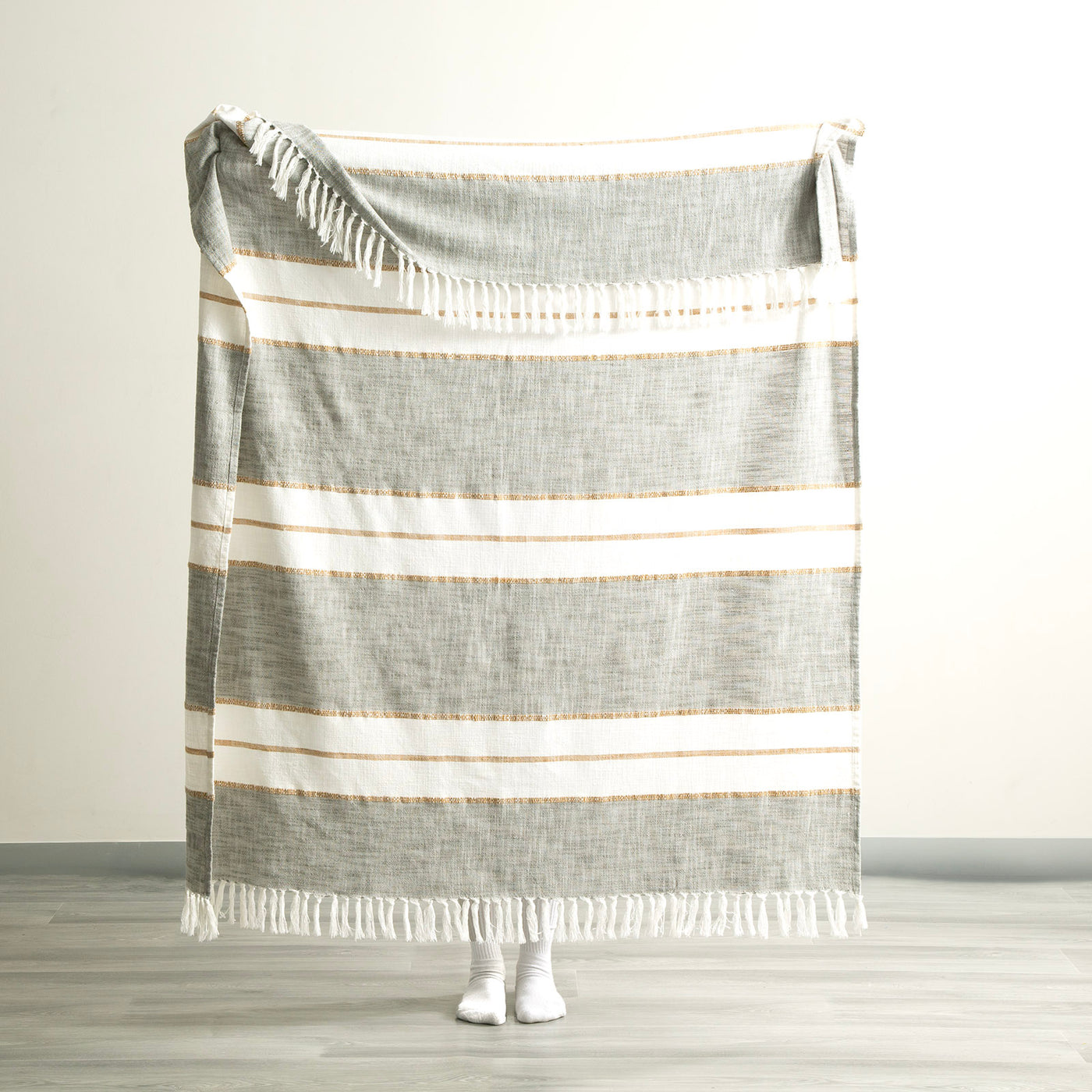 Modena Stripe Cotton Throw Sage