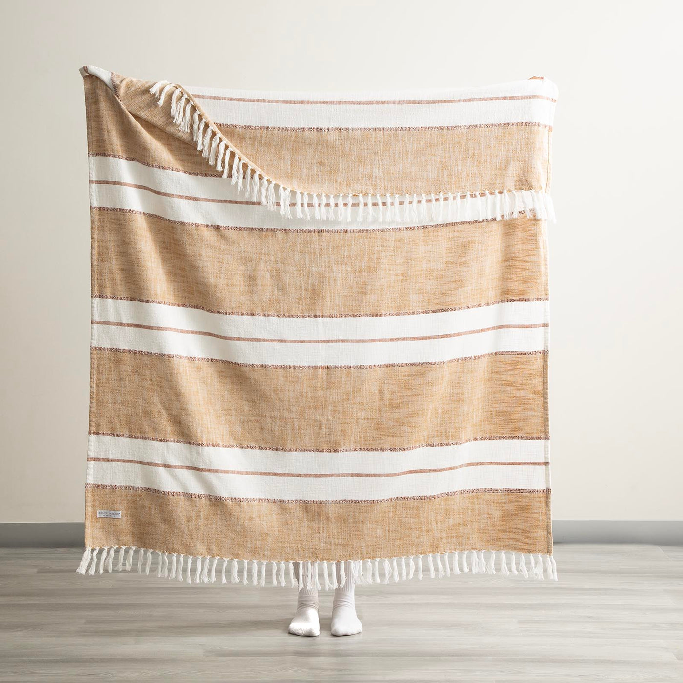 Modena Stripe Cotton Throw Tan