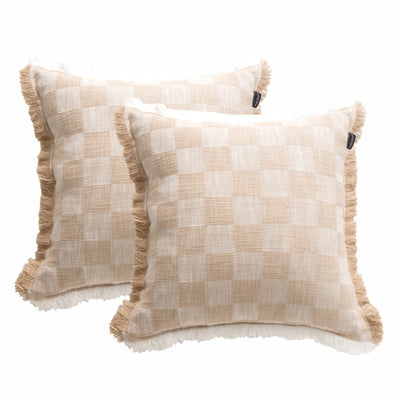 Noah Checkered Cushion Twin Pack 50 x 50 Cms Nude