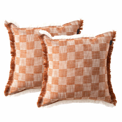 Noah Checkered Cushion Twin Pack 50 x 50 Cms Terracotta