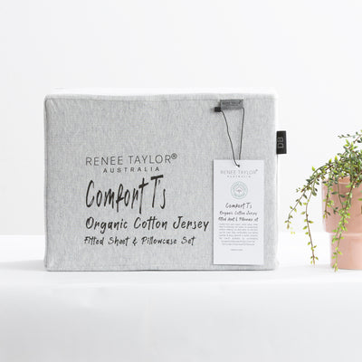 Comfort T’s Organic Cotton Jersey Fitted Sheet & Pillowcase - No Flat Sheet Grey Marle