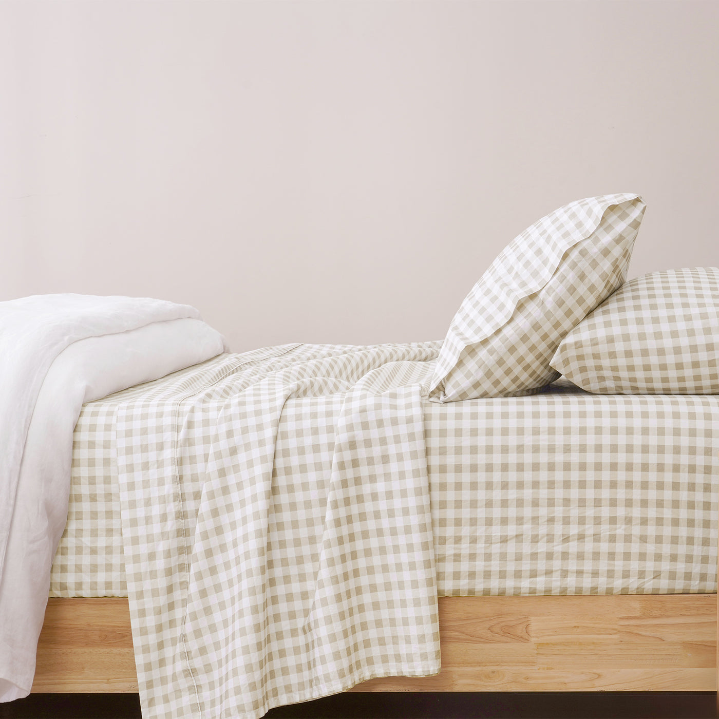 Bran Gingham Patterned Cotton Sheet Set