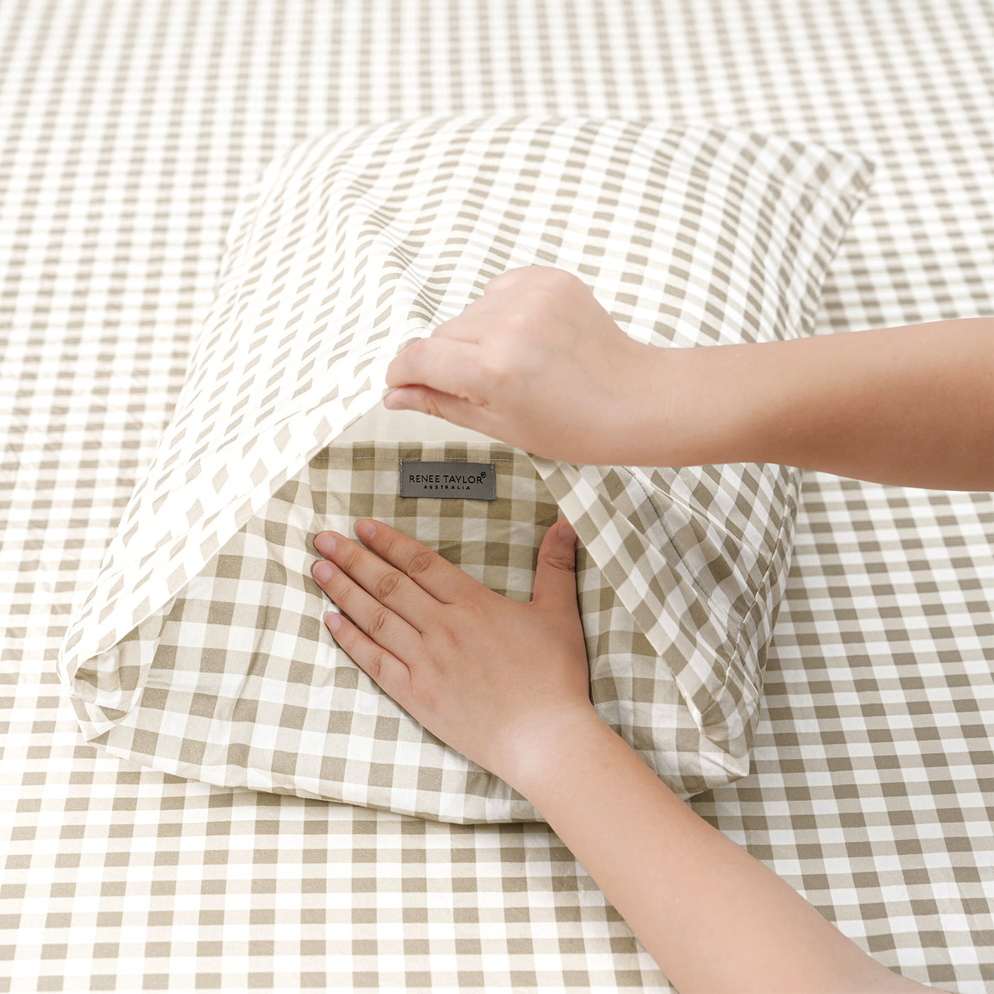 Bran Gingham Patterned Cotton Sheet Set