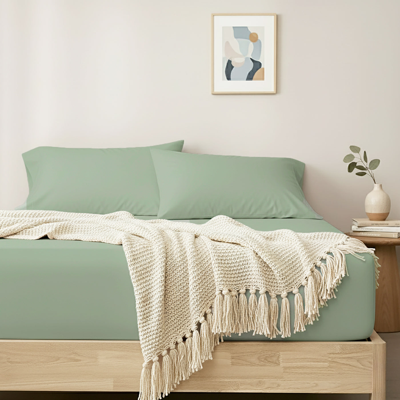 Egyptian Cotton Fitted and Pillow Case Set 400 Thread Count Basil