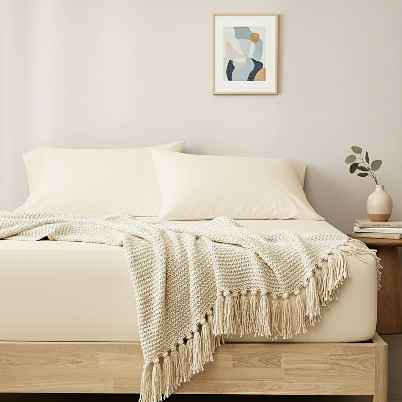 Egyptian Cotton Fitted and Pillow Case Set 400 Thread Count Vanilla