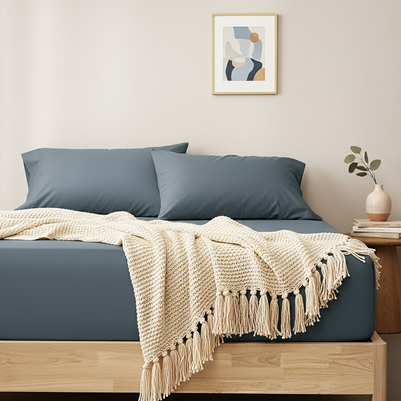 Egyptian Cotton Fitted and Pillow Case Set 400 Thread Count Steel Blue