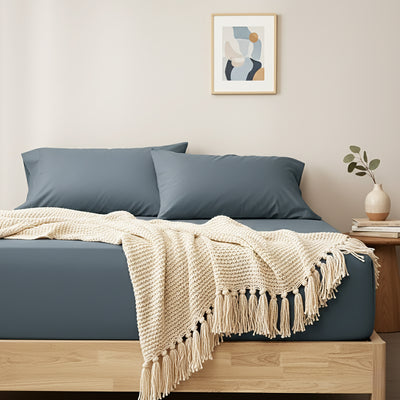 Egyptian Cotton Fitted and Pillow Case Set 400 Thread Count Steel Blue