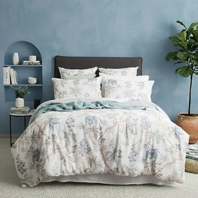 Floral Vine Textured Cotton Slub Reversible Quilt Cover Set