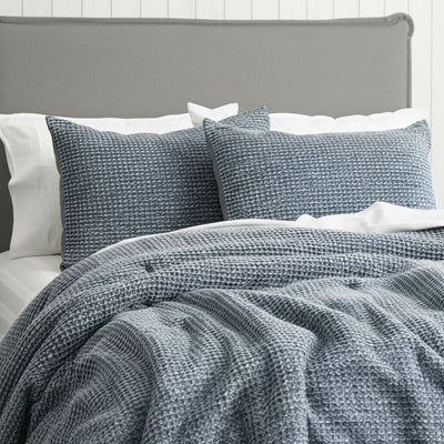 Boronia Stone Washed Cotton Waffle Comforter Set Denim