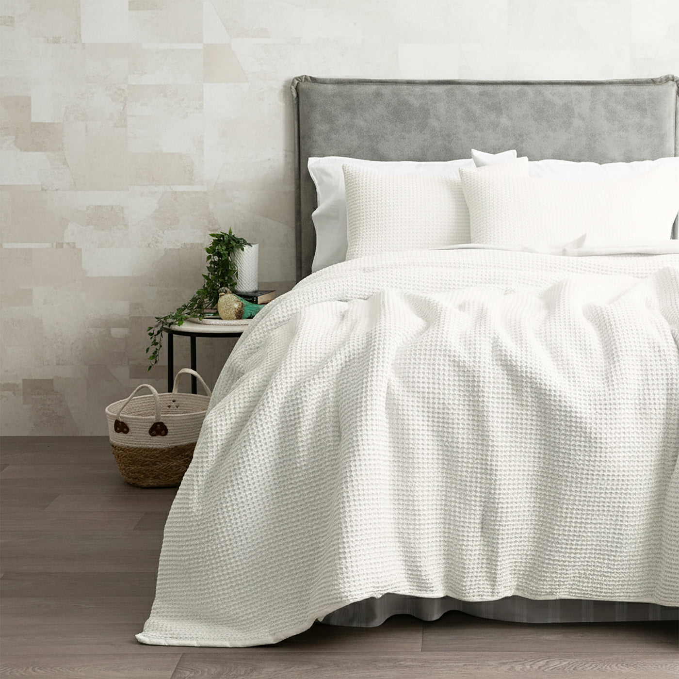 Boronia Stone Washed Cotton Waffle Comforter Set Ivory