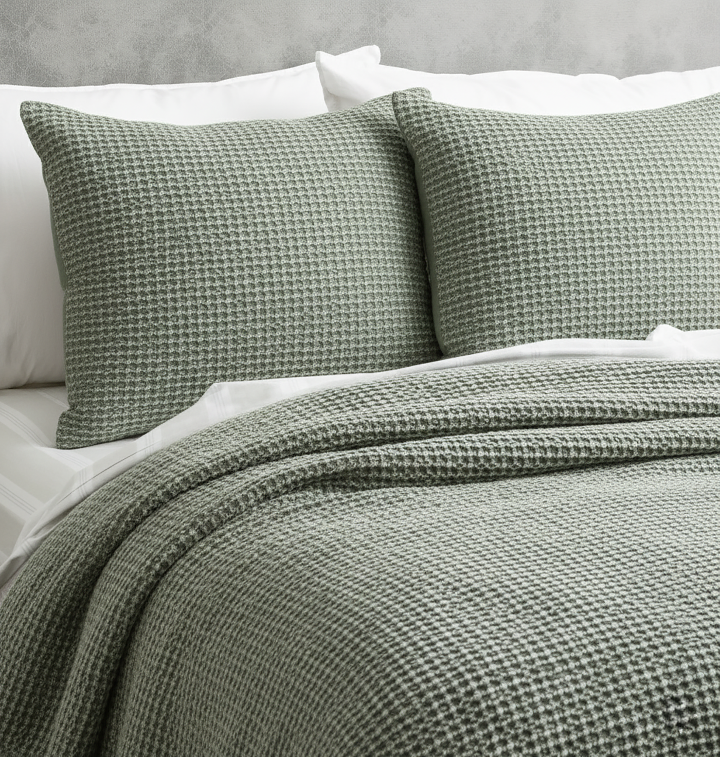 Boronia Stone Washed Cotton Waffle Comforter Set Moss