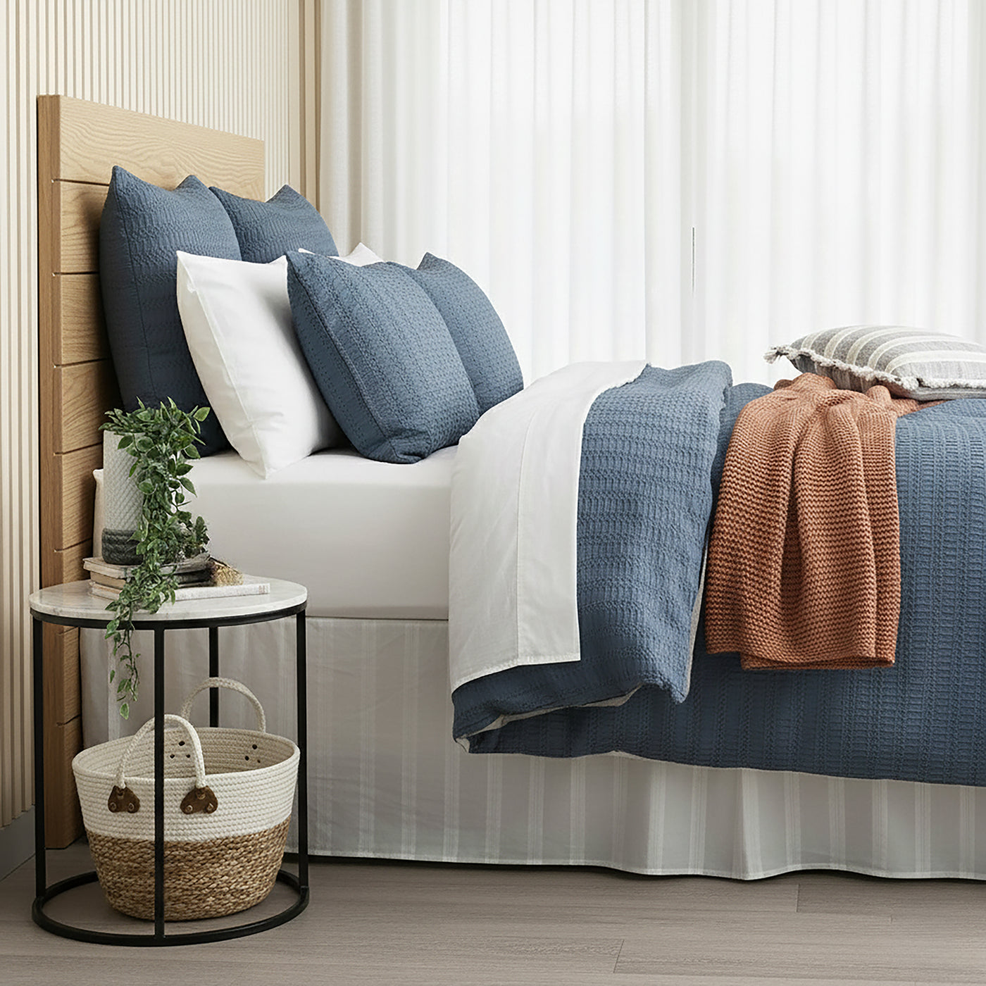 Celeste Seersucker Cotton Waffle Quilt Cover Set Ink