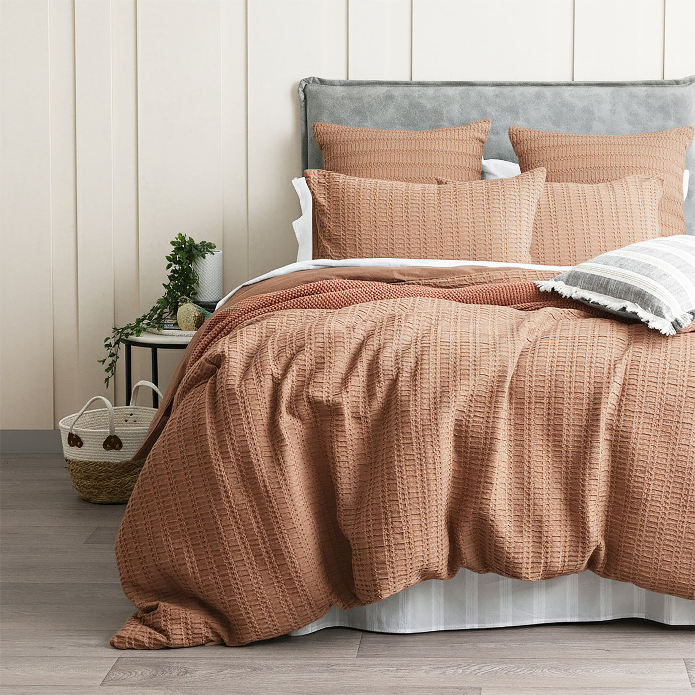 Celeste Seersucker Cotton Waffle Quilt Cover Set Rust