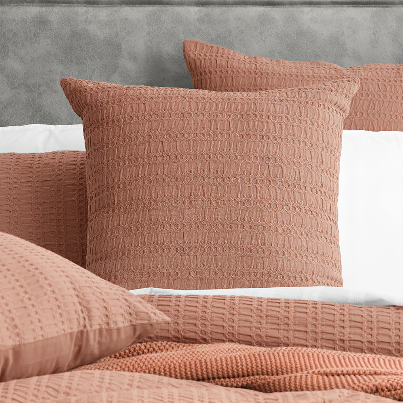 Celeste Seersucker Cotton Waffle Quilt Cover Set Rust