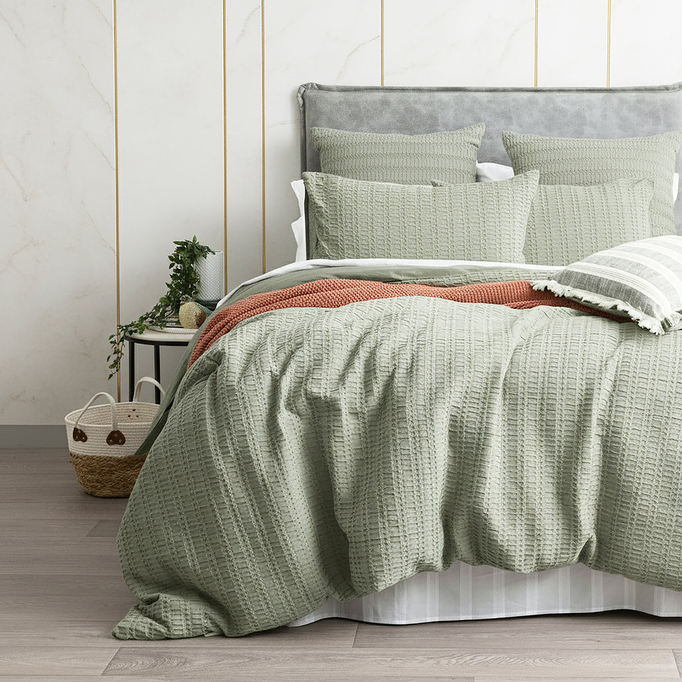 Celeste Seersucker Cotton Waffle Quilt Cover Set Sage
