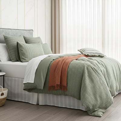 Celeste Seersucker Cotton Waffle Quilt Cover Set Sage