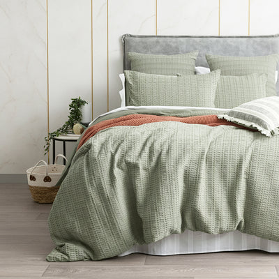 Celeste Seersucker Cotton Waffle Quilt Cover Set Sage
