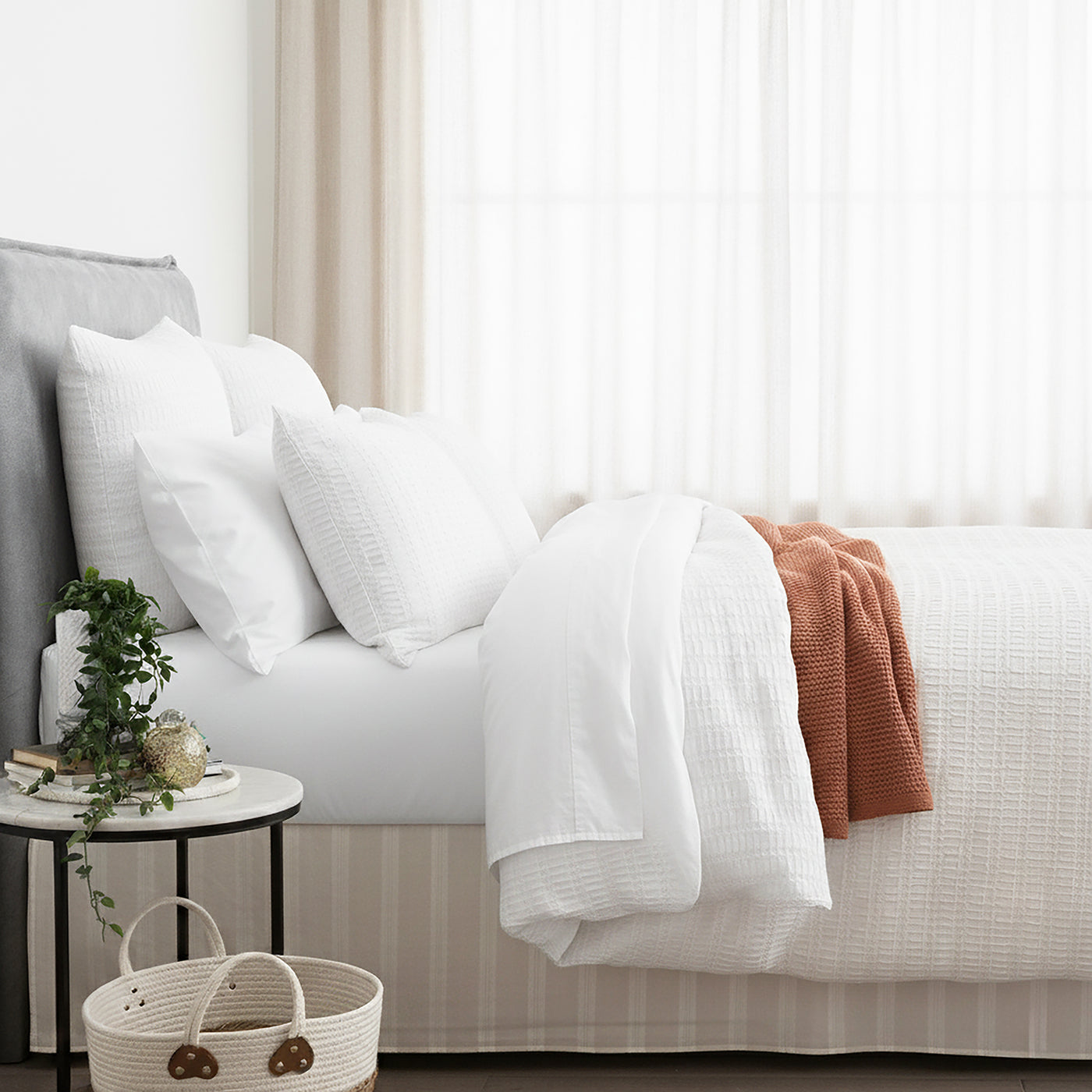 Celeste Seersucker Cotton Waffle Quilt Cover Set Ivory