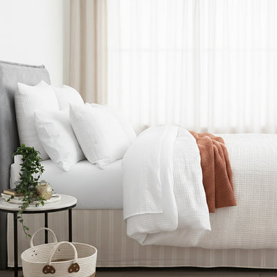 Celeste Seersucker Cotton Waffle Quilt Cover Set Ivory