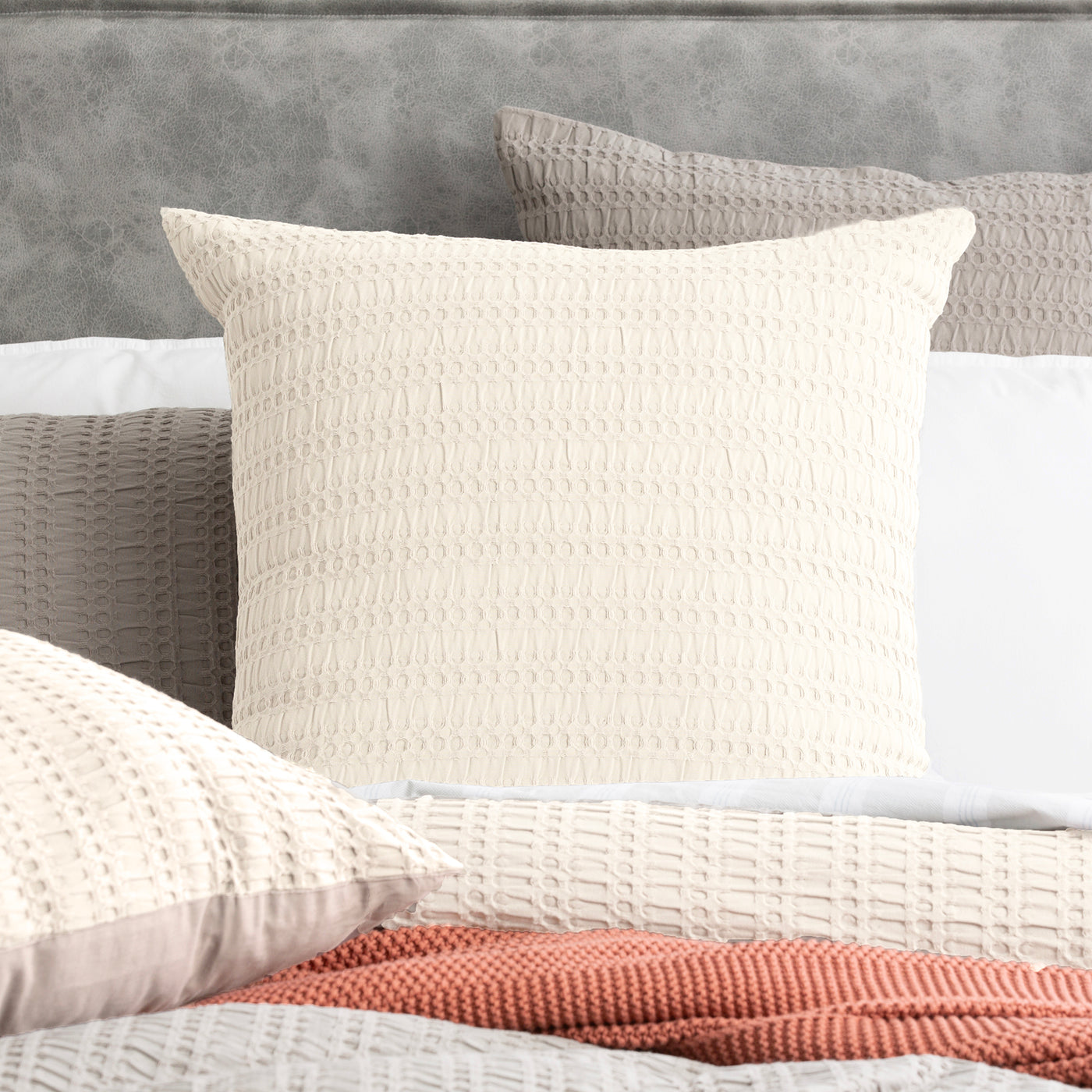 Celeste Seersucker Cotton Waffle Quilt Cover Set Ivory