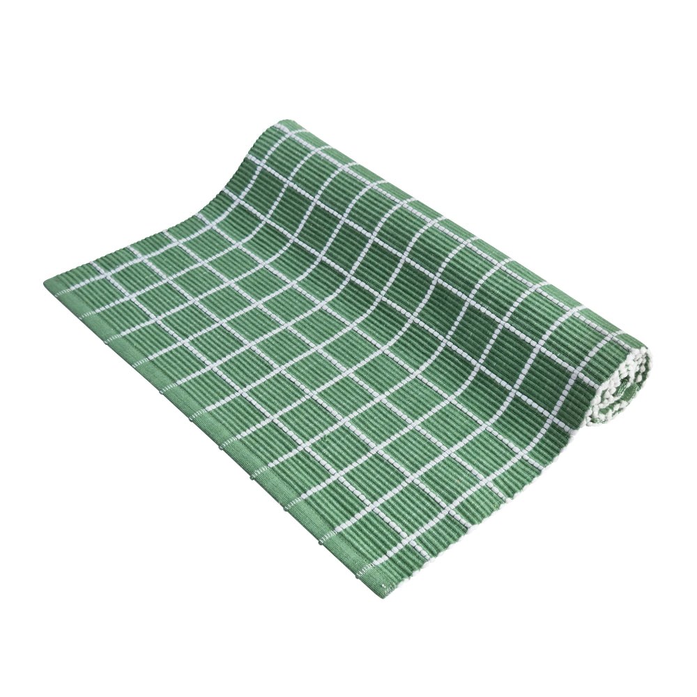Amanda Runner featuring a bold green colour with a white checkered weave design, available in four vibrant colour.