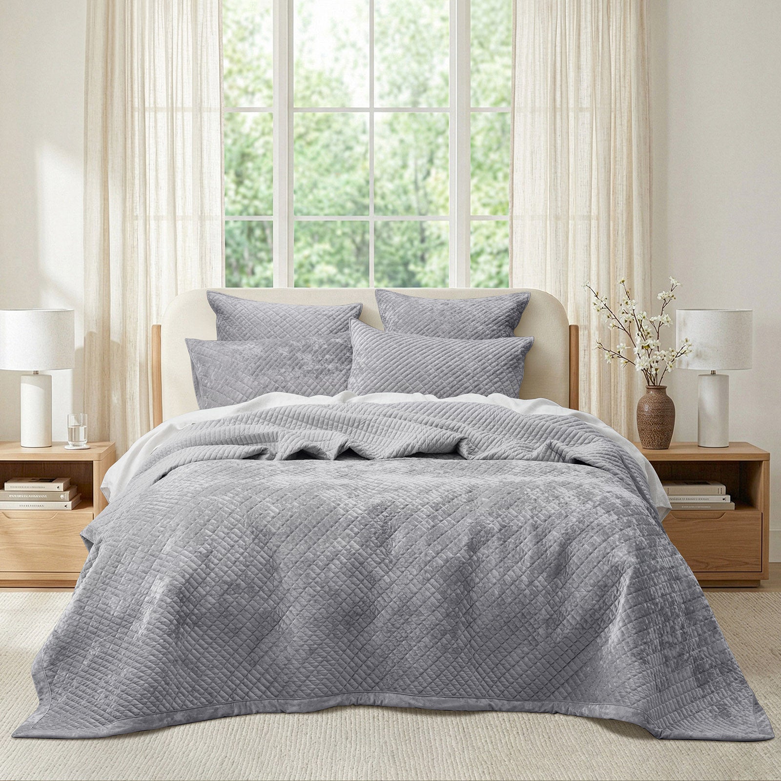 Silver Line Cross Stitch Velvet Coverlet Set Archie