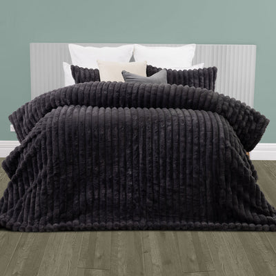 Soft Velvet Black colour comforter set, put on the bed & image is front shot. perfect for winter & chill nights