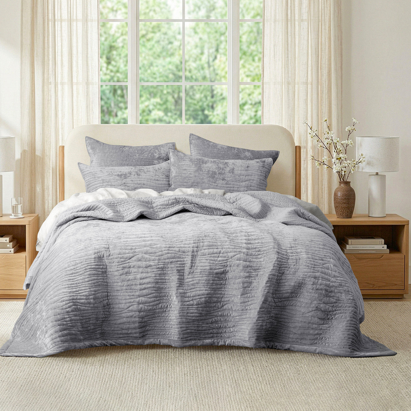 Silver Line/ Grey Velvet Coverlet Set Blake