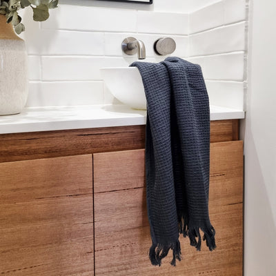 Camila Set of 2 Waffle Hand Towels 45x65cm Coal