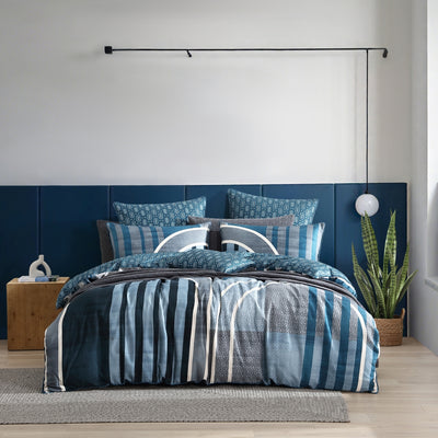 LOGAN & MASON PATHWAY TEAL QUILT COVER SET